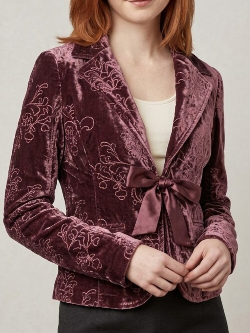 VTG Y2K Velvet Blazer Burgundy Embroidery Size Medium Whimsigoth Romantic Goth